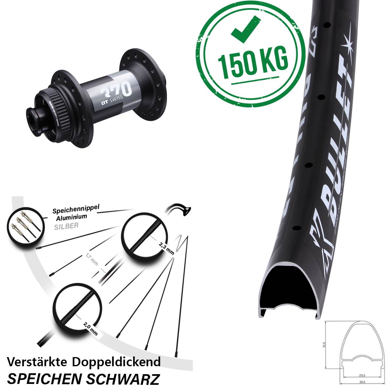 28-29 Zoll KX Bullet DT Swiss 370 Disc Laufrad 12x100