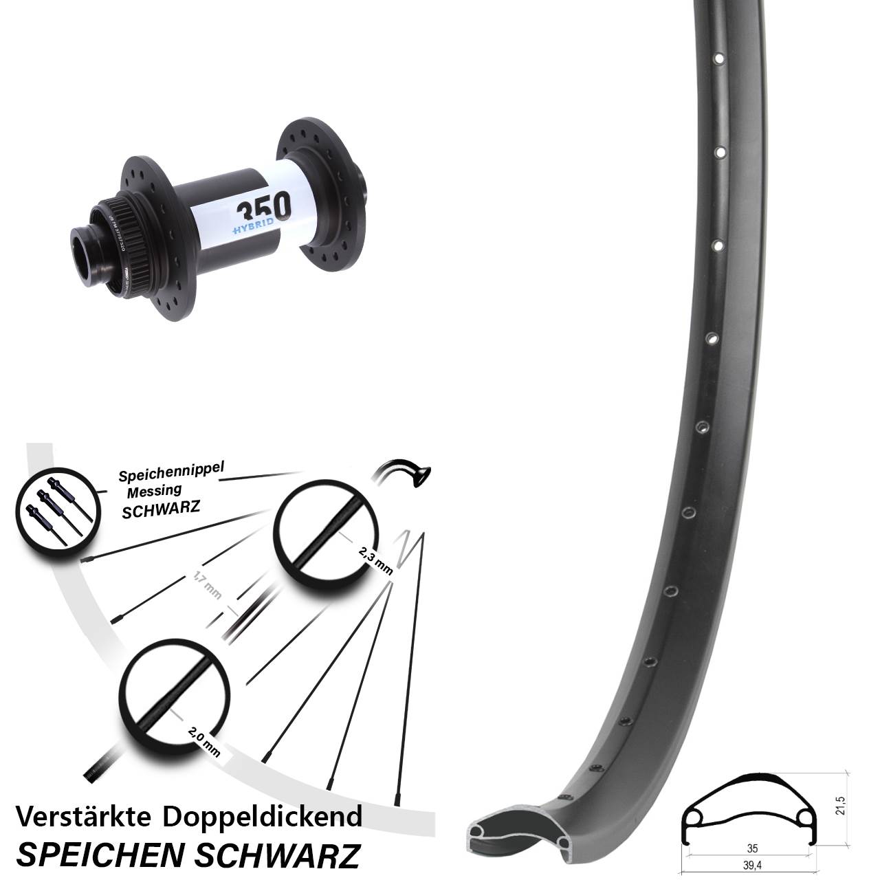 Centerlock Vorderrad 27,5 Zoll Ambrosio E35 DT Swiss 350 Hybrid 15x110 Boost