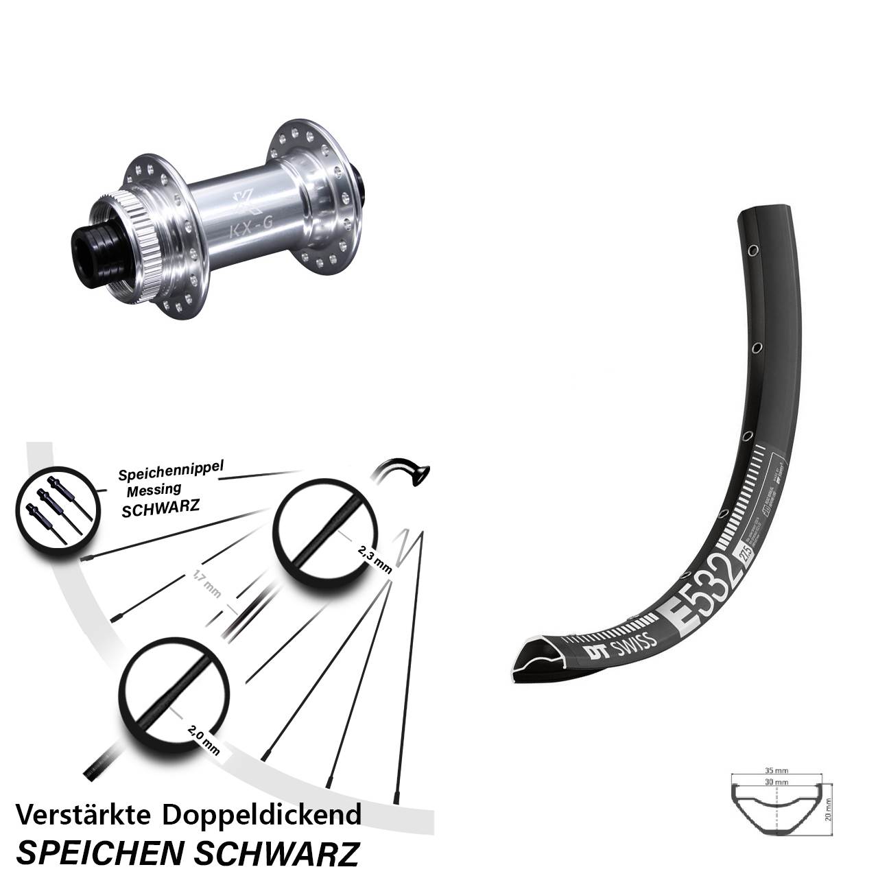 Vorderrad Centerlock 15x100 29 Zoll DT Swiss E532 KX-G