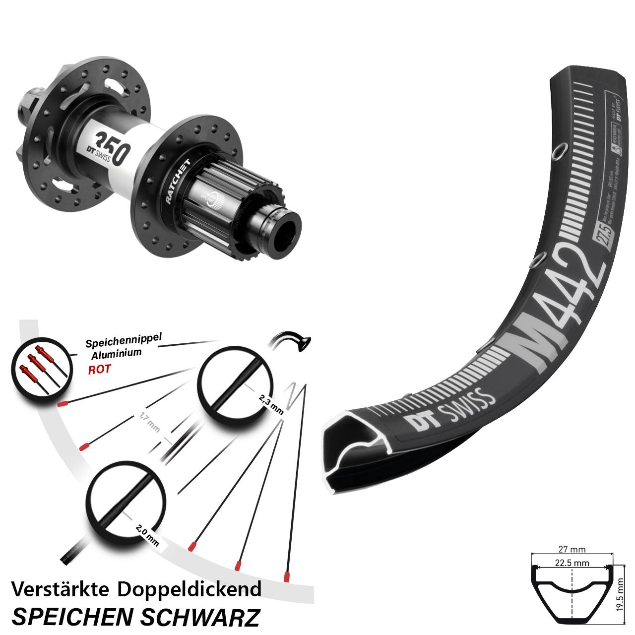 Disc Hinterrad 29 Zoll DT Swiss M442-350 Shimano Micro Spline 12x148