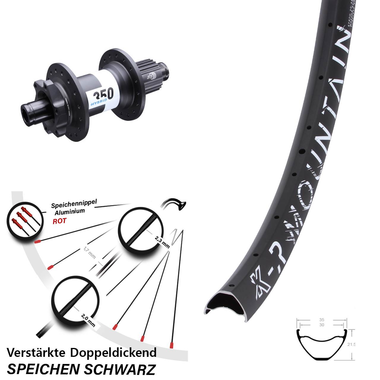6-Loch Hinterrad 12x148 27,5 Zoll KX-R Mountain DT Swiss 350 Hybrid Shimano Micro Spline