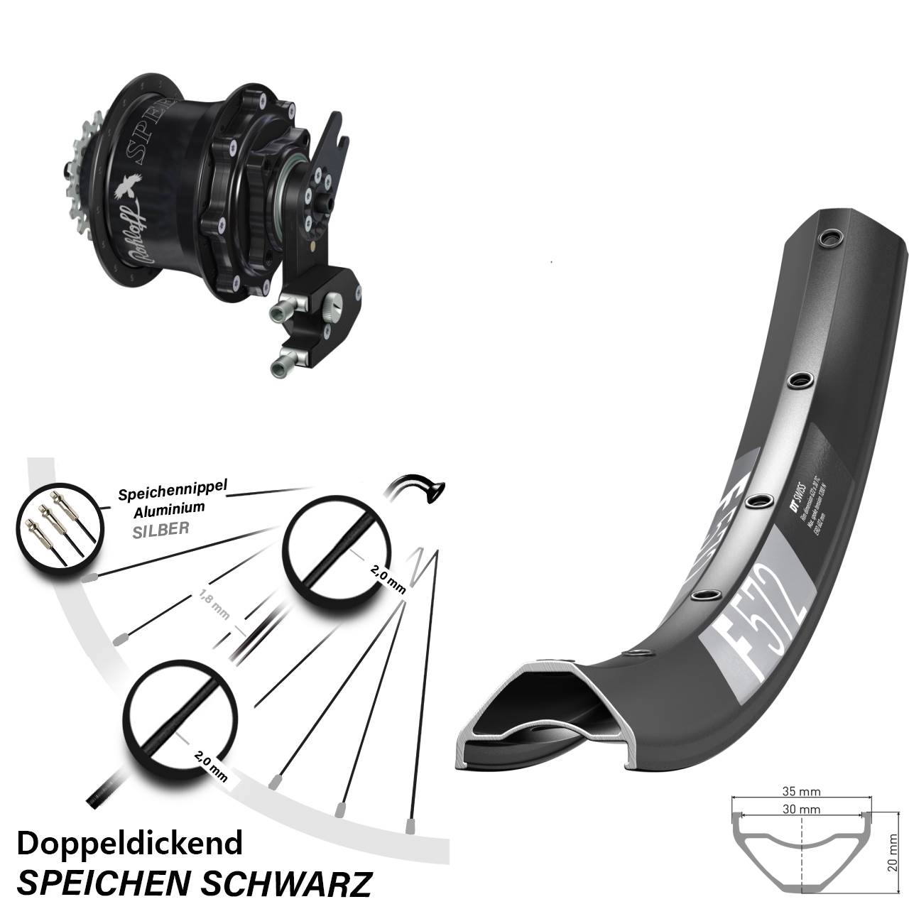 Disc Hinterrrad 27,5 Zoll DT Swiss F572 Rohloff CC DB OEM2 Tandem schwarz