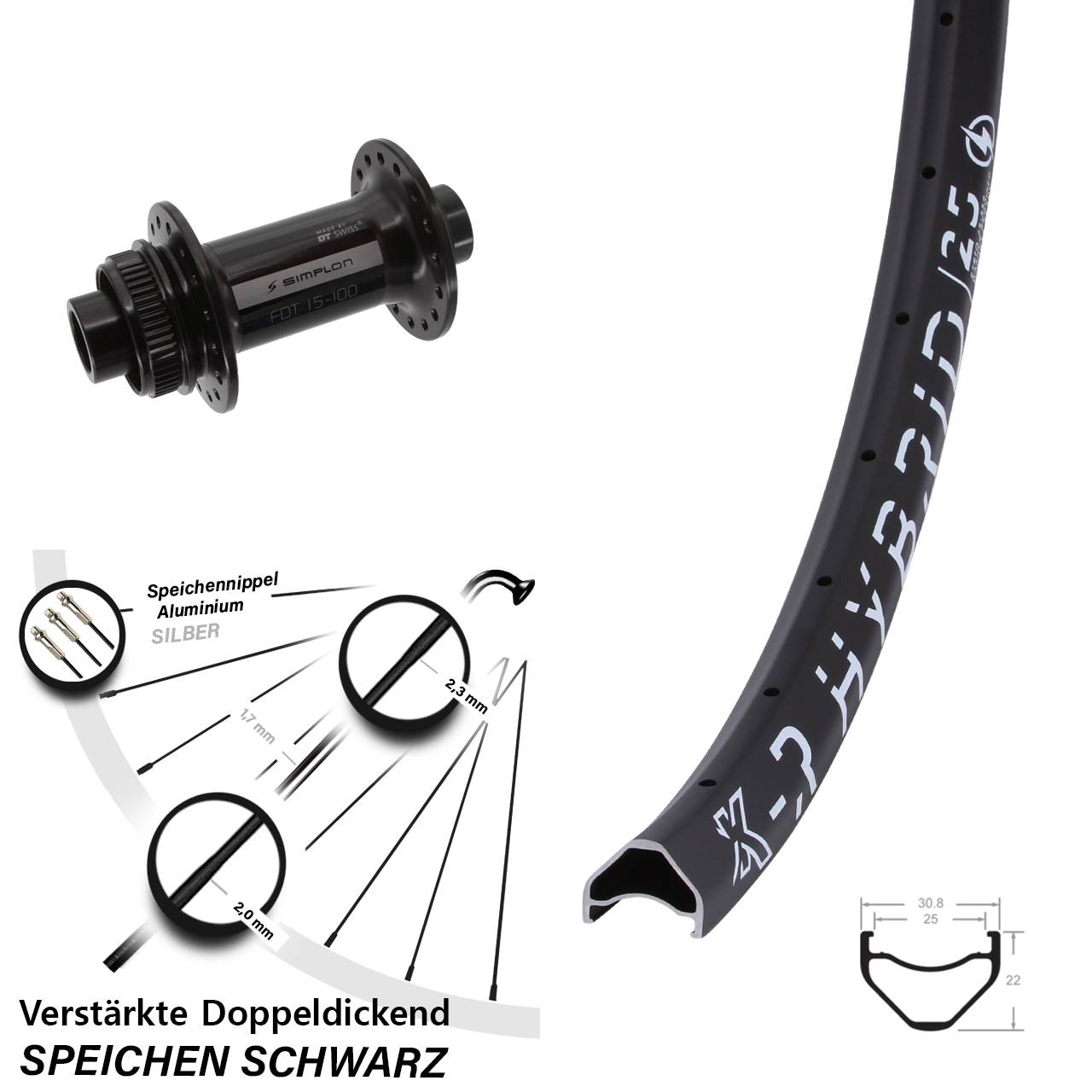 Vorderrad Centerlock 29 Zoll KX-R Hybrid 25 DT Swiss 370 12x100