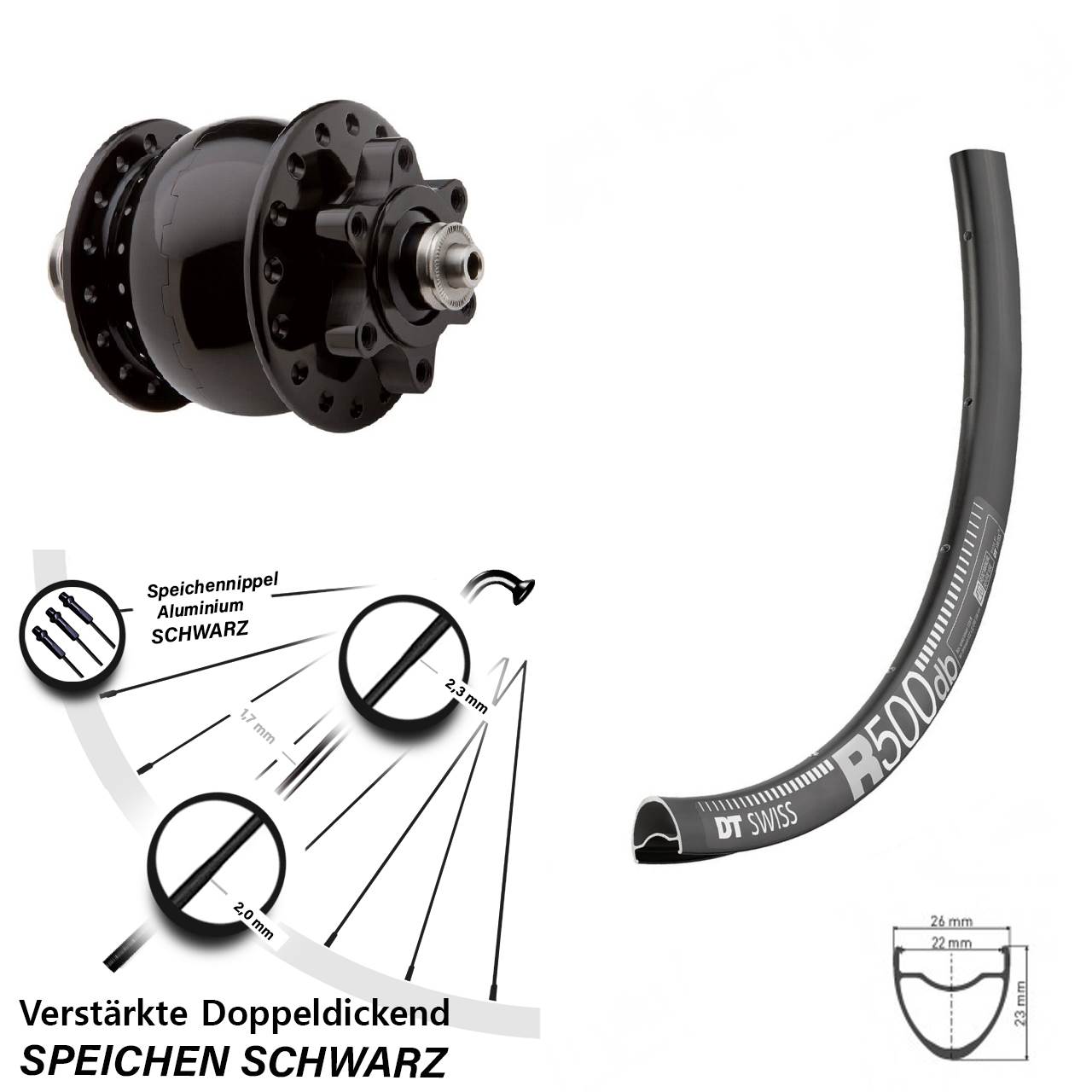 6-Loch Vorderrad mit Nabendynamo für Schnellspanner 29 Zoll DT Swiss R 500 SON 28