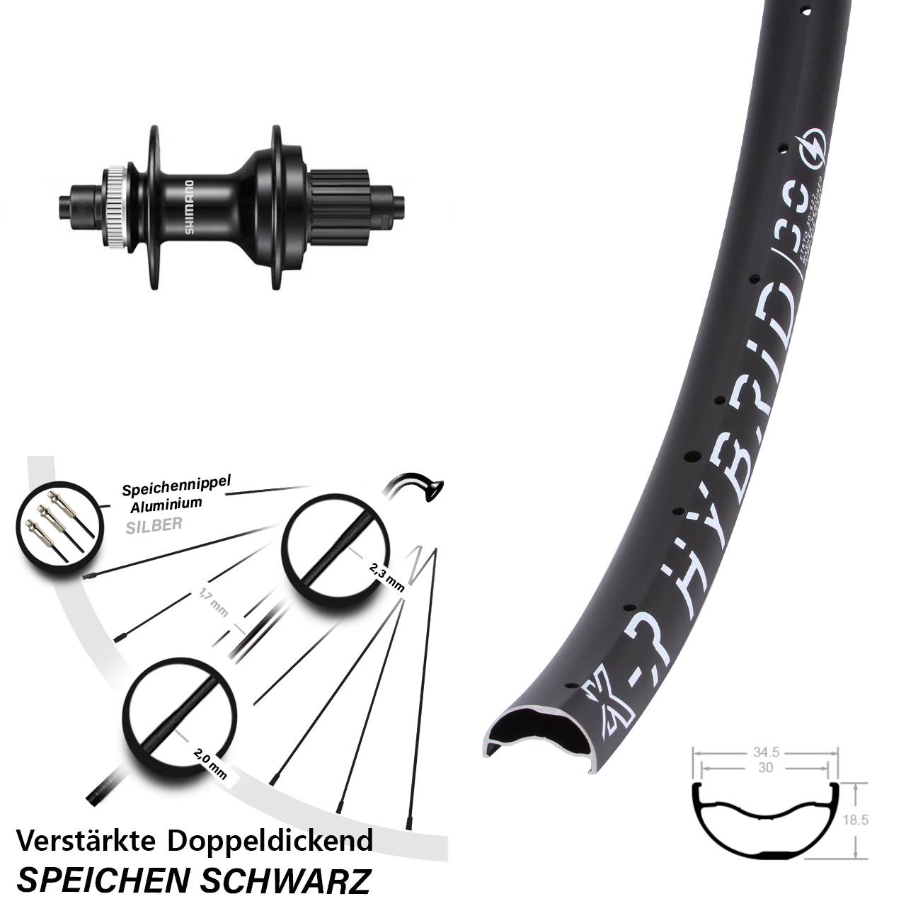 Centerlock Hinterrad QR 29 Zoll KX-R Hybrid 30 Shimano FH-MT500 Micro Spline