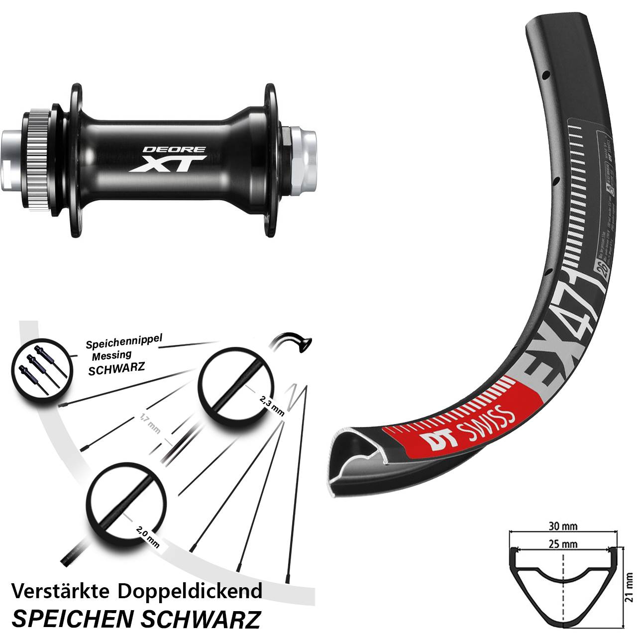 27,5 Zoll DT Swiss EX471 Shimano Deore XT Centerlock Vorderrad 15x110 Boost