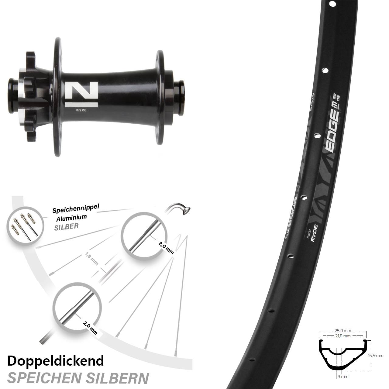 Ryde Edge M22 OS 29 Zoll Vorderrad 6-Loch Novatec D791 Nabe 15x100 mm