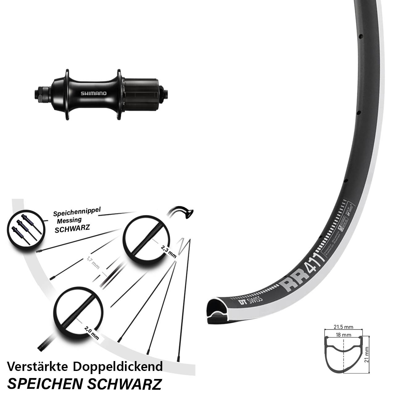 28 Zoll DT Swiss RR 411 OS Shimano Sora FH-RS300 Hinterrad für Schnellspanner 8-11 fach