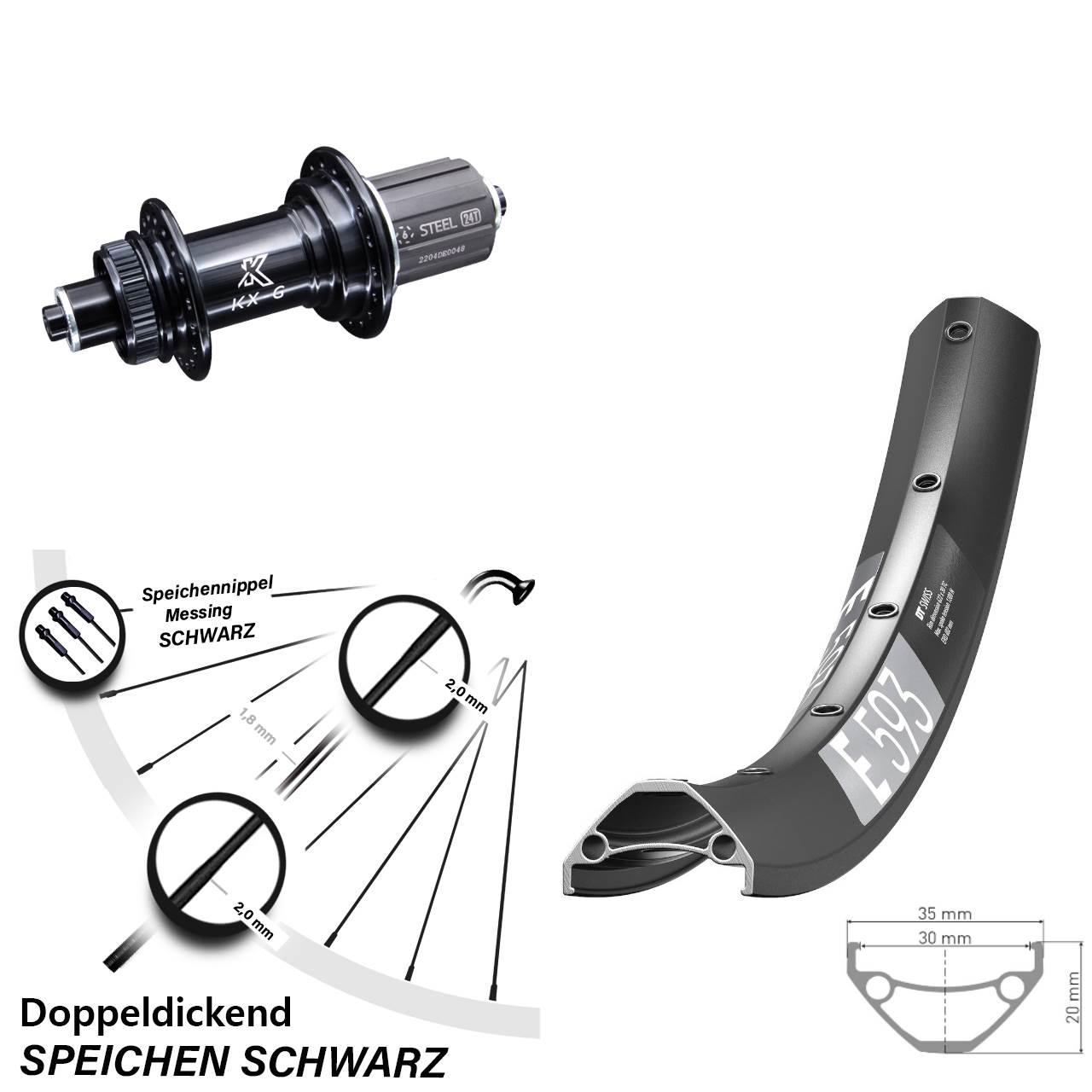 29 Zoll DT Swiss E 593 KX-GS Hinterrad Centerlock 8-12 fach HG