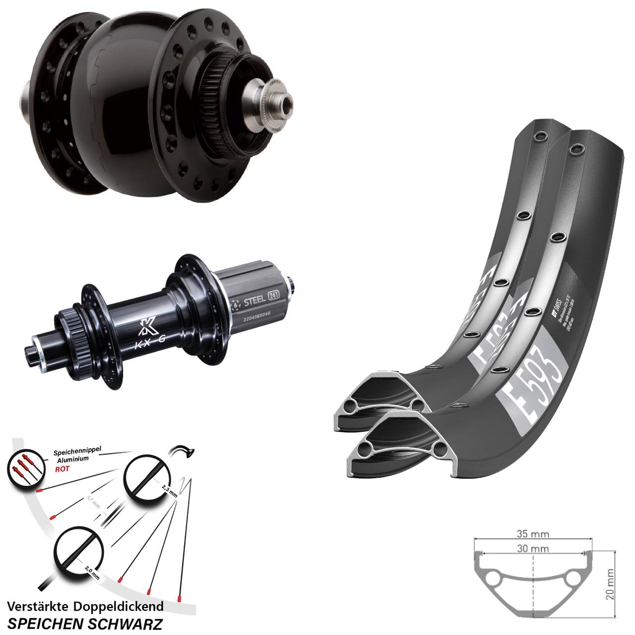 DT Swiss E593 KX-GS verstärkt SON 28 29 Zoll Disc Laufradsatz QR 8-12 fach