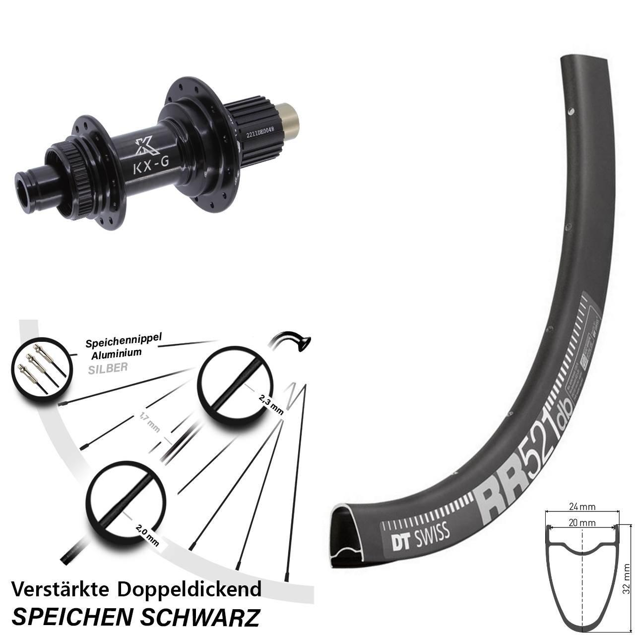 28 Zoll DT Swiss RR 521 KX-G Steckachse Disc Hinterrad 12x142 Shimano Micro Spline
