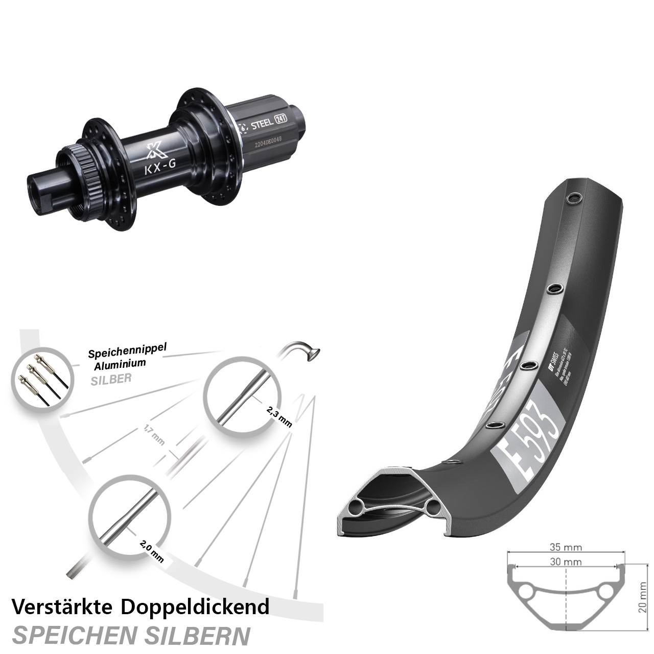 29 Zoll DT Swiss E 593 KX-GS verstärkt Disc Hinterrad 12x142 8-12 fach