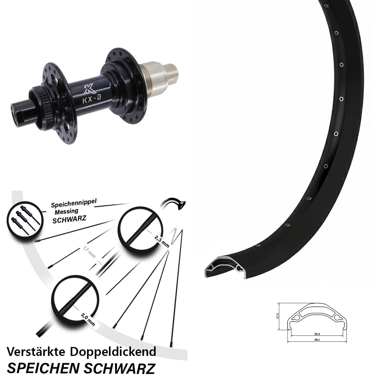29 Zoll Ryde Disc 35 KX-B Hinterrad Centerlock 12x148 XD