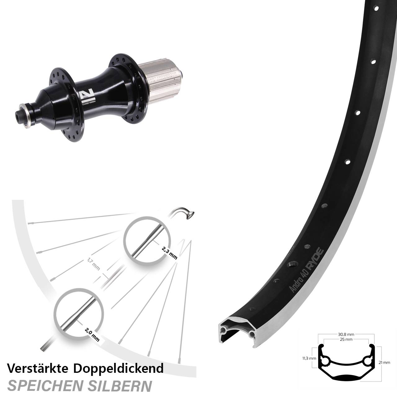 Laufrad hinten QR 20 Zoll Ryde Andra 40 Novatec F162 Heavy Duty 8-12 fach HG