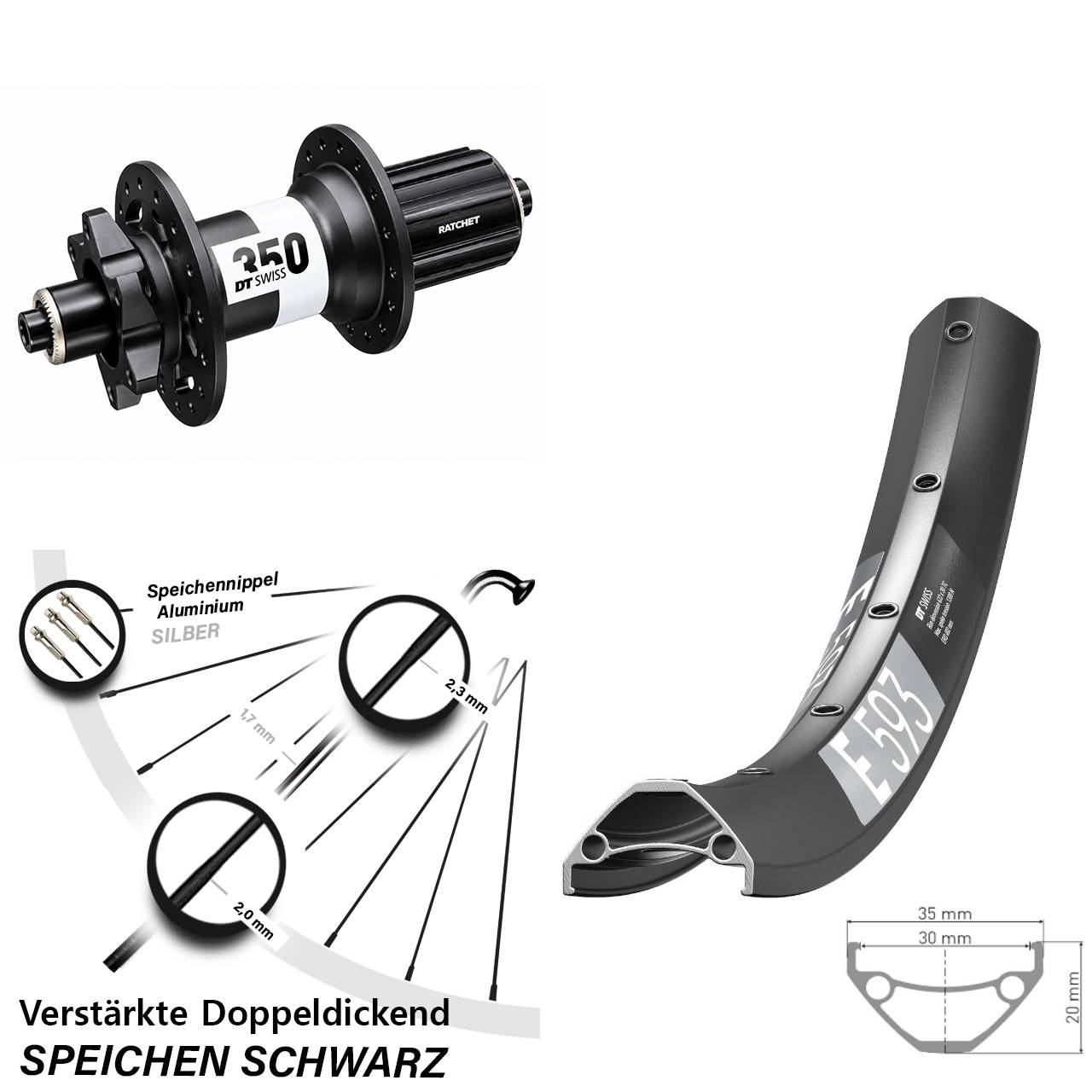 DT Swiss E593 DT Swiss 350 Ratchet 36 29 Zoll Disc Hinterrad QR 8-11 fach HG