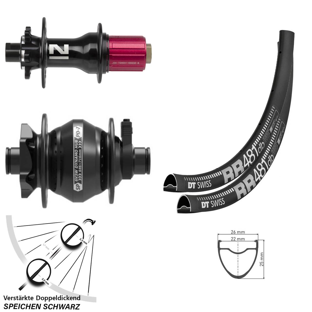 Laufradsatz 28 Zoll DT Swiss RR 481 Novatec D792 Disc 6-Loch SP PD-7 8-12 fach 12x100/142