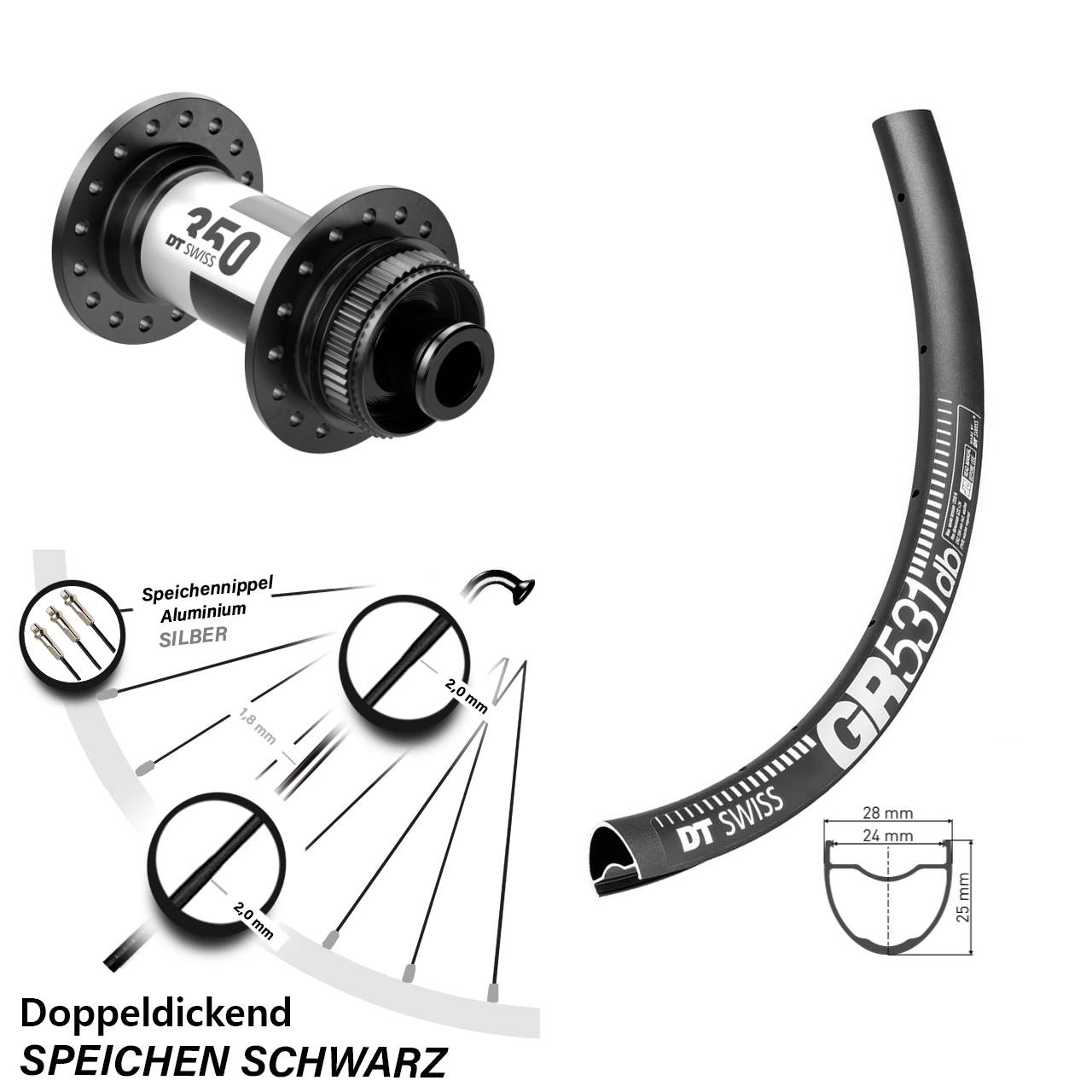 Laufrad 27,5 Zoll DT Swiss GR 531 Disc-350 12x100 Centerlock