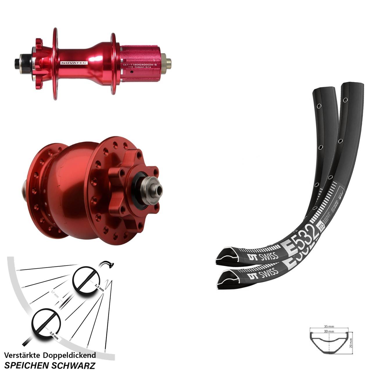 DT Swiss E532 Novatec D792SB SON 28 rot 29 Zoll Disc Laufradsatz QR 8-12 fach HG