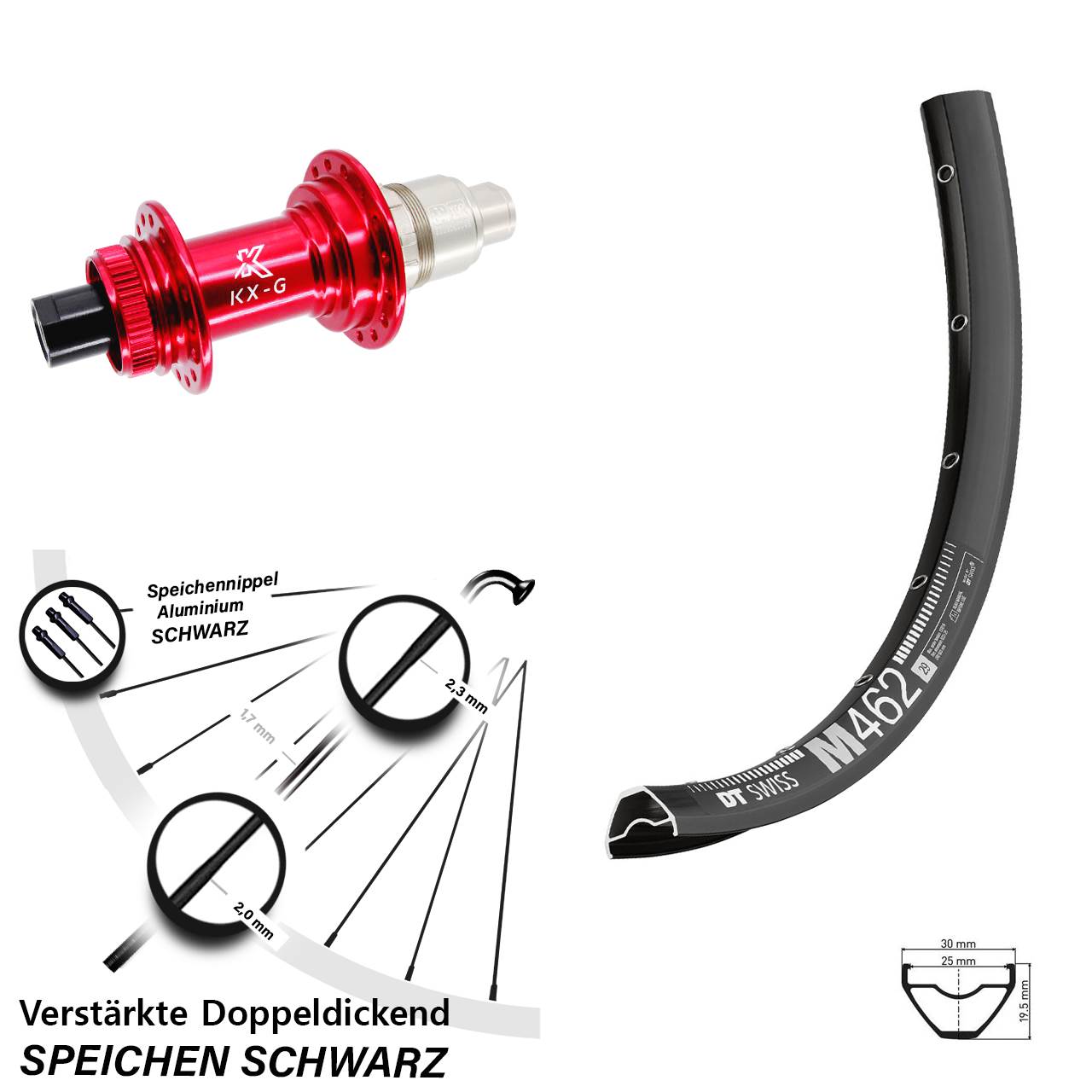 27,5 Zoll DT Swiss M 462 KX-G rot Disc Hinterrad 12x142 SRAM XDR