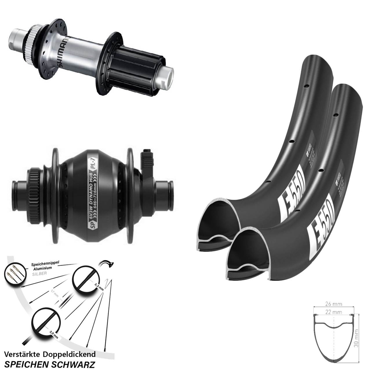 Laufradsatz Centerlock 12x100/142 28 Zoll DT Swiss E550 SP PL-7 Shimano GRX 8-12 fach HG