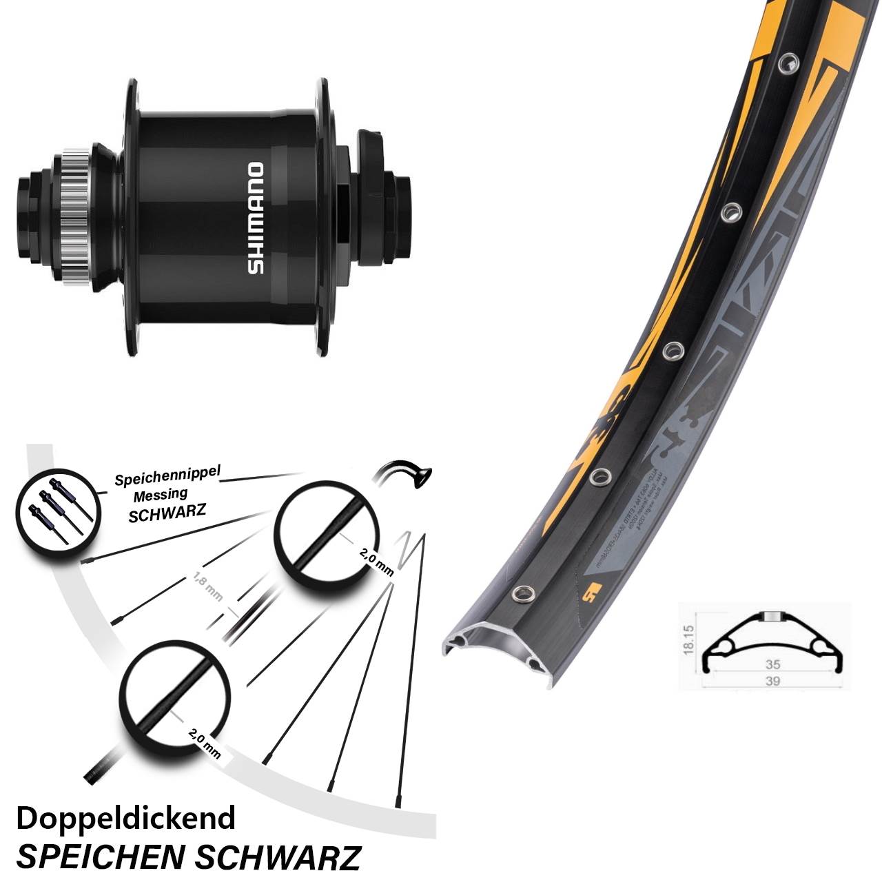 Disc Nabendynamo-Laufrad 27,5 Zoll Rodi TRYP 35 Shimano DH-UR708 15x100