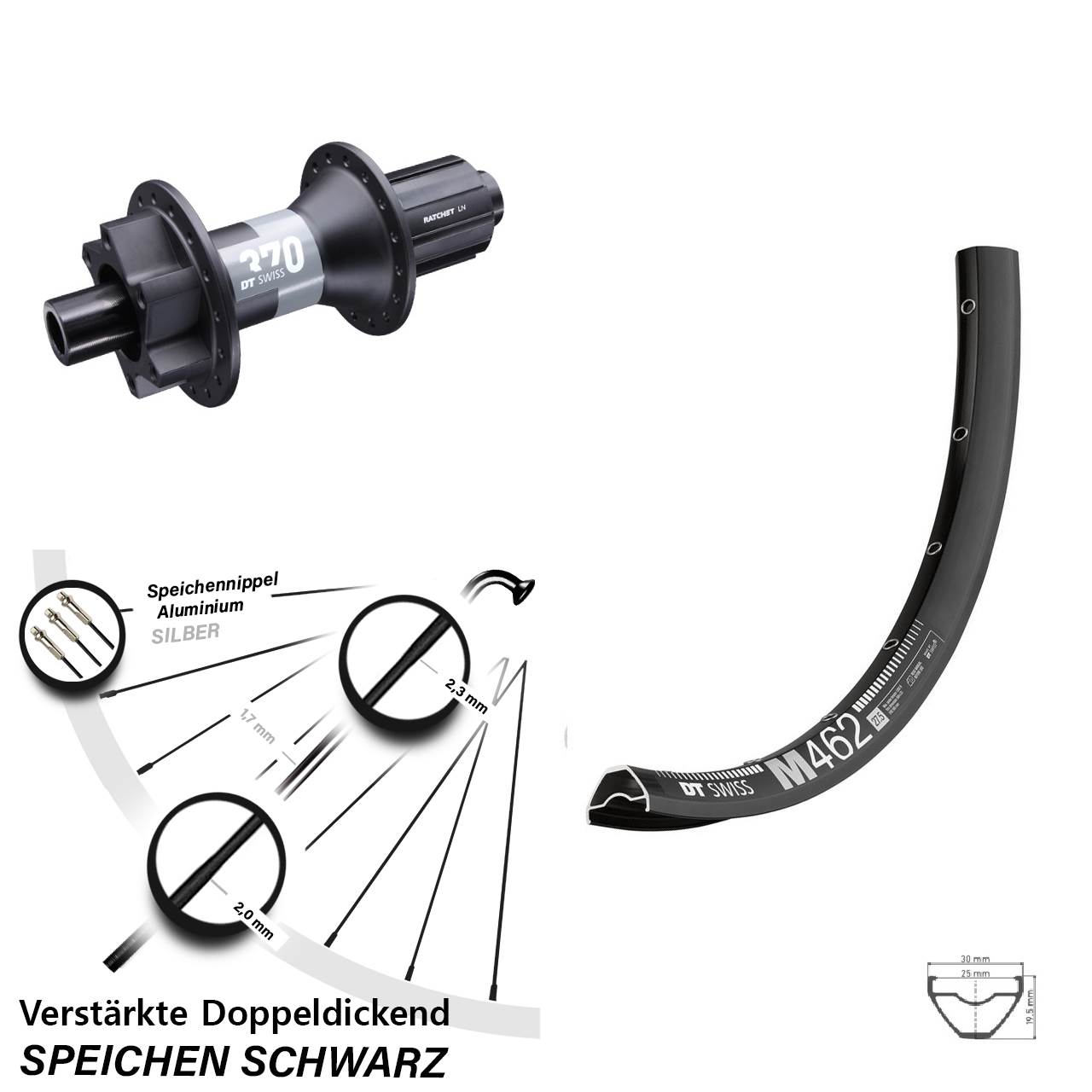 DT Swiss M 462-370 6-Loch 650B Hinterrad 12x148 Boost 8-11 fach HG