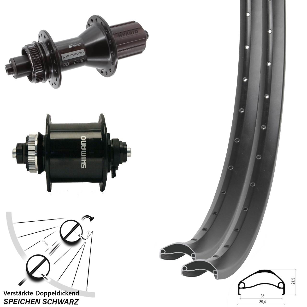 29 Zoll Ambrosio E35 DT Swiss 370 Hybrid Shimano DH-UR700 Laufradsatz Centerlock QR 8-11 fach HG