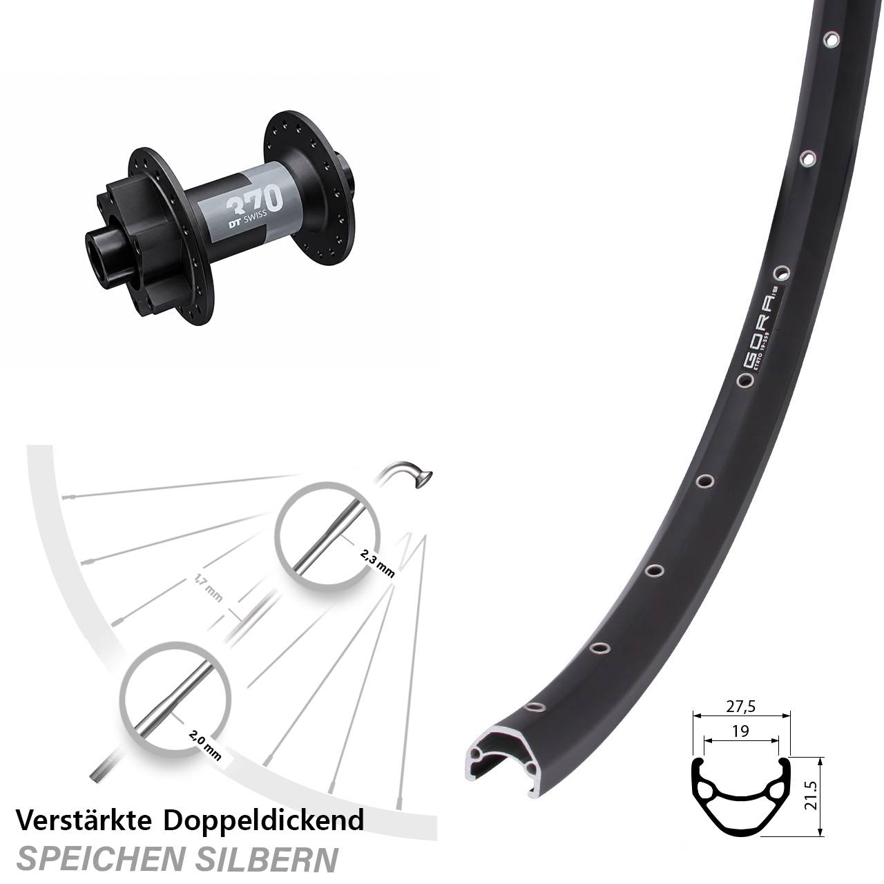 Vorderrad 6-Loch 15x100 28-29 Zoll Gora 19 DT Swiss 370