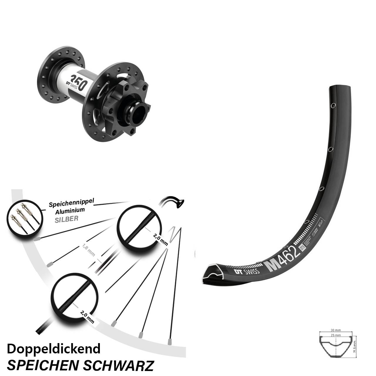 650B DT Swiss M462-350 Vorderrad 6-Loch 15x100
