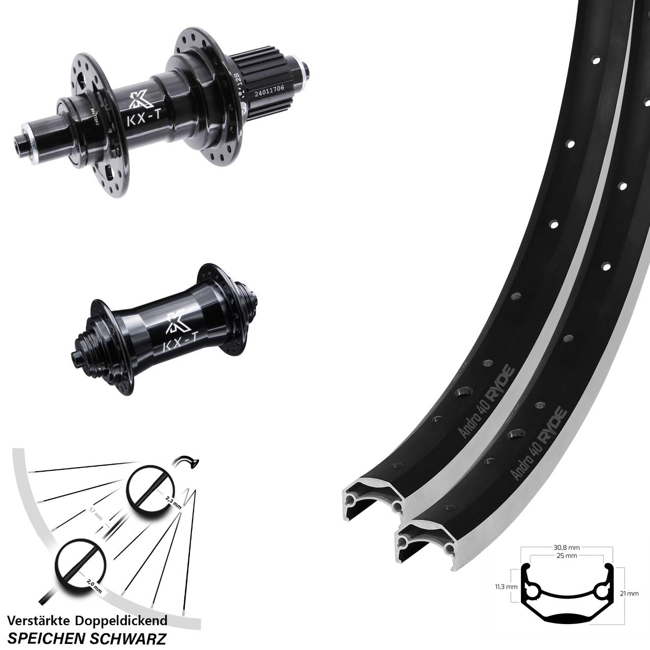 Ryde Andra 40 KX-T 28 Zoll Laufrad-Satz für Schnellspanner Shimano Micro Spline