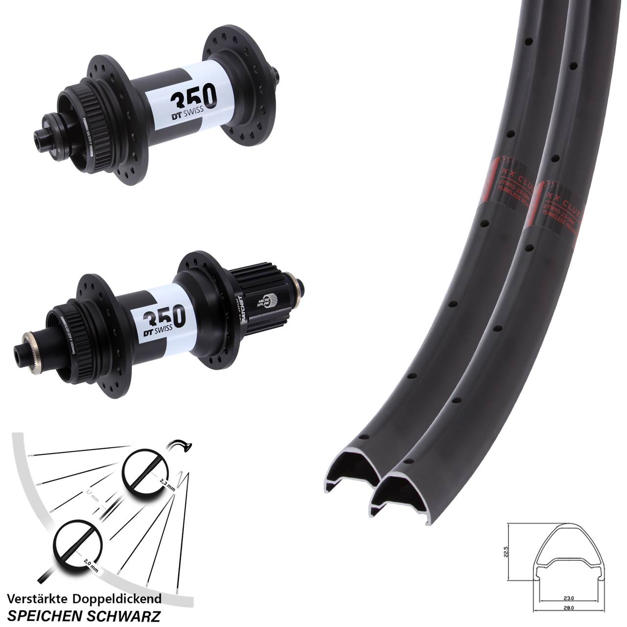 Disc Laufradsatz 27,5 Zoll KX Clue 350 Ratchet 36 Shimano Micro Spline für Schnellspanner