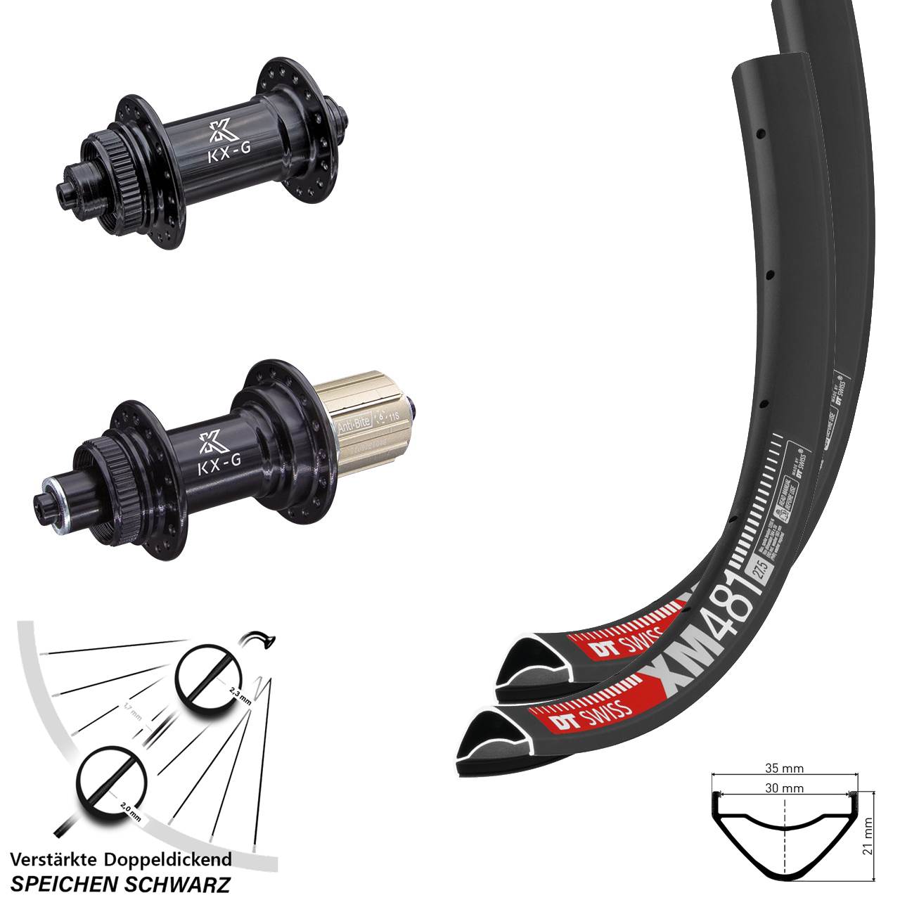 Centerlock Laufradsatz 27,5 Zoll DT Swiss XM481 KX-G 8-12 fach für Schnellspanner