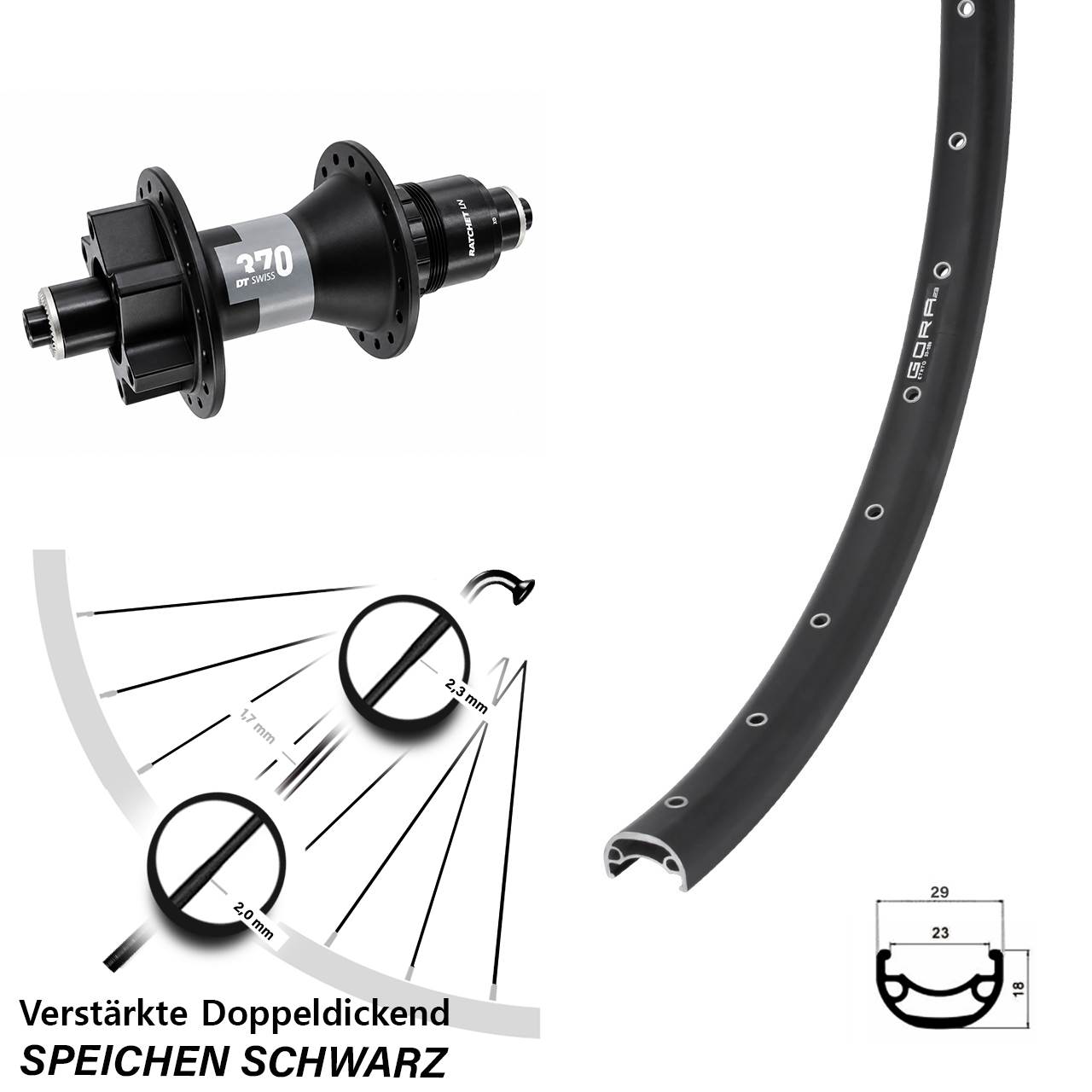 Gora 23 DT Swiss 370 28 Zoll Disc Hinterrad QR Boost SRAM XD
