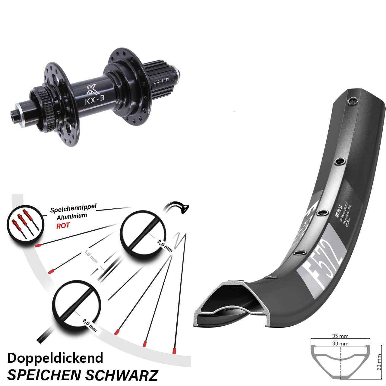Laufrad 29 Zoll DT Swiss F 572 KX-B Centerlock 5x141 Boost Micro Spline