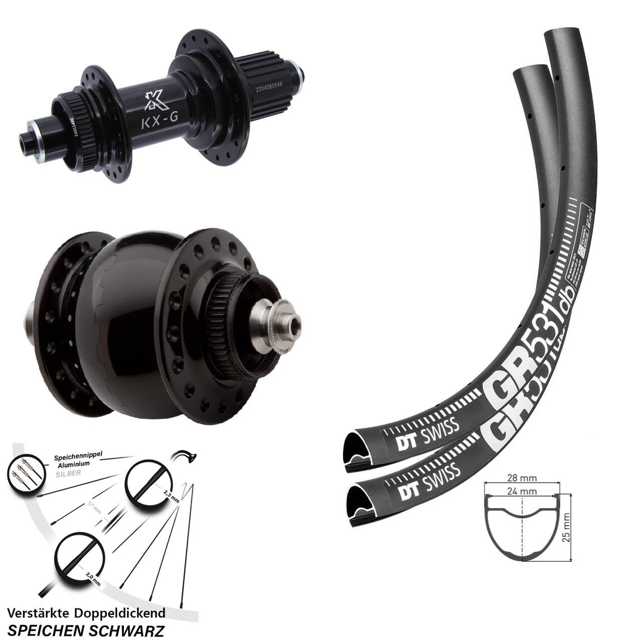 27,5 Zoll DT Swiss GR 531 KX-GS HD SON delux Laufradsatz Centerlock QR Micro Spline