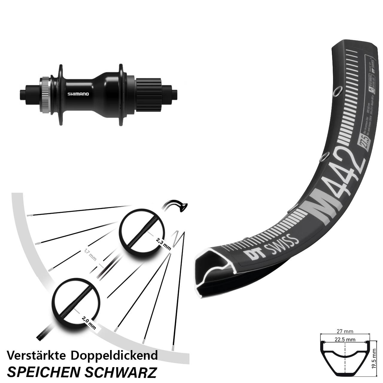 Disc Laufrad QR 29 Zoll DT Swiss M 442 Shimano FH-QC500 Boost Micro Spline
