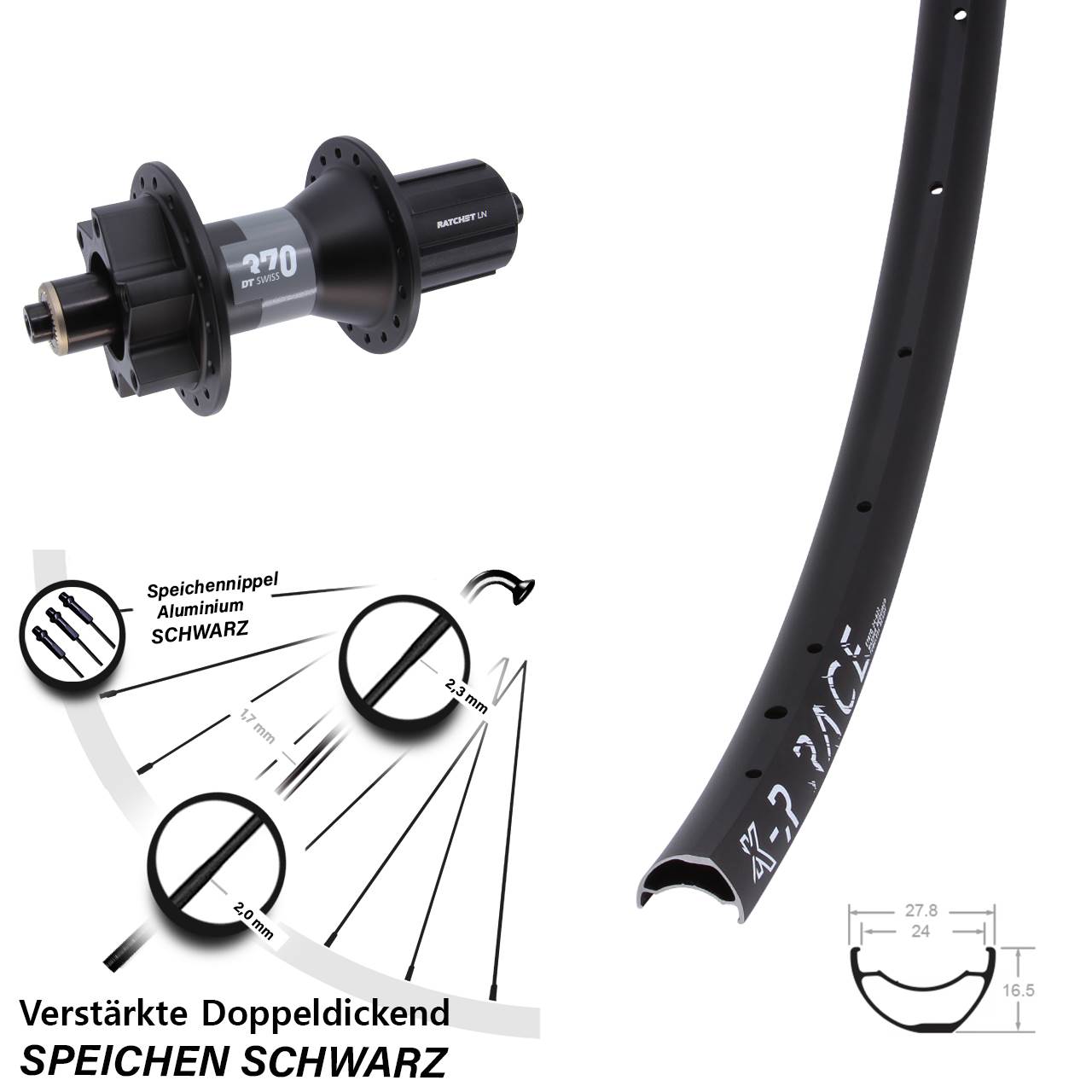KX-R Race DT Swiss 370 29 Zoll Disc Laufrad QR Boost 8-11 fach