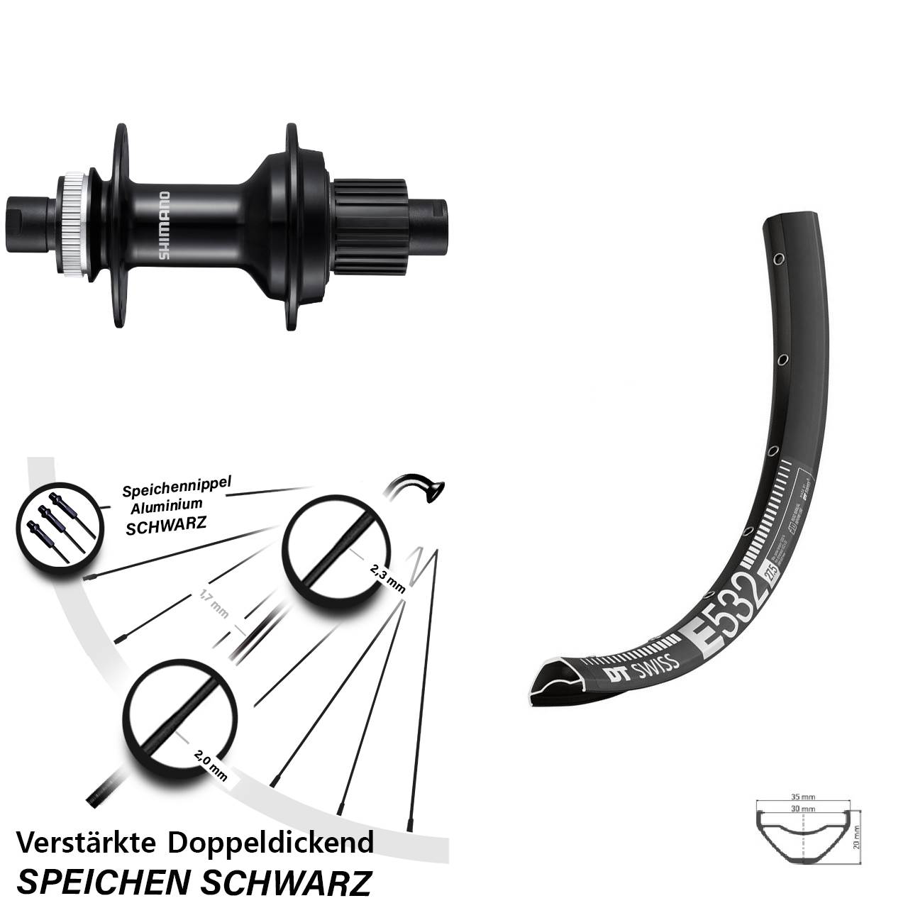 Hinterrad 27,5 Zoll DT Swiss E532 Shimano FH-MT510B Micro Spline 12x148 Boost