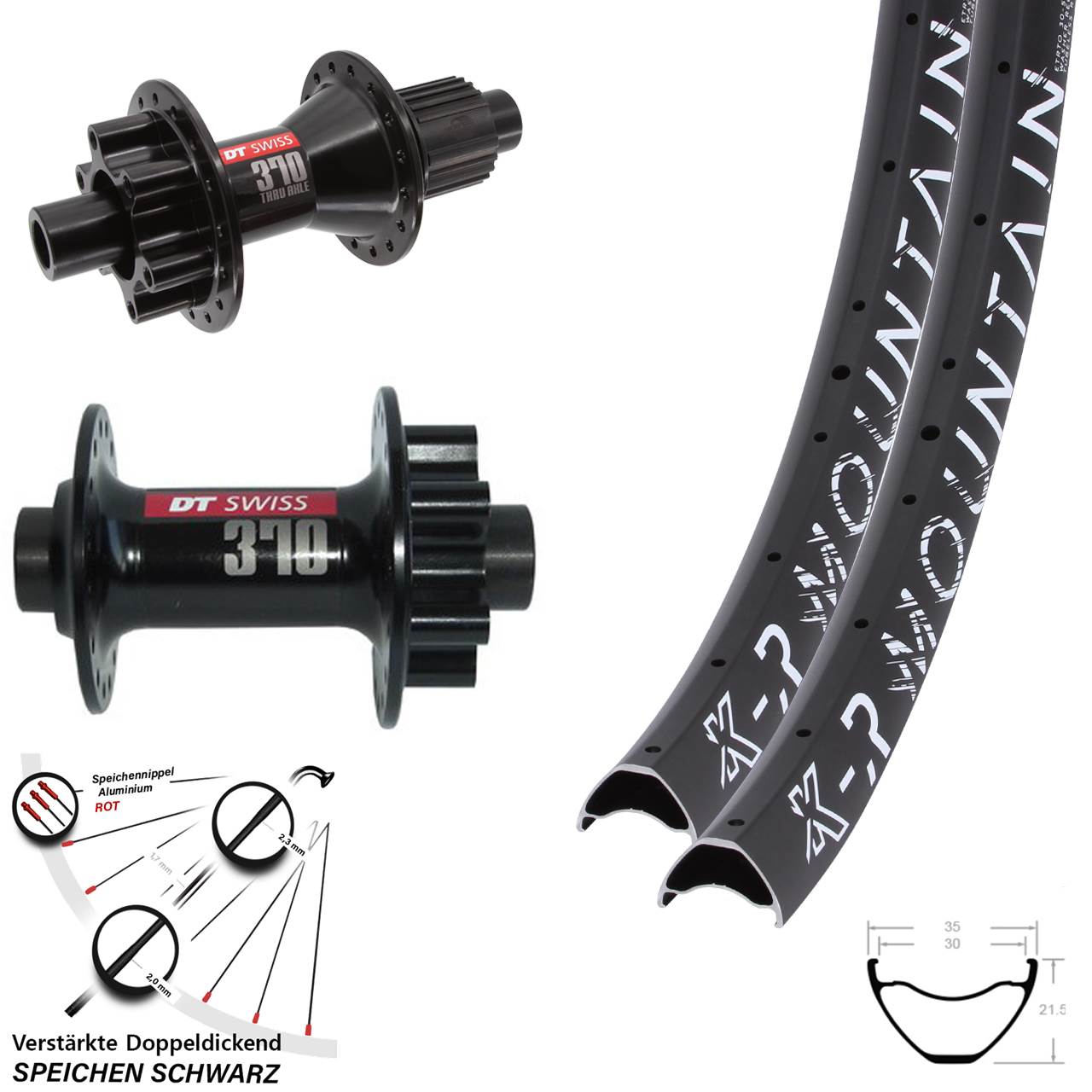 29 Zoll KX-R Mountain DT Swiss 370 Hybrid 6-Loch Laufradsatz 15x100 12x142 Micro Spline