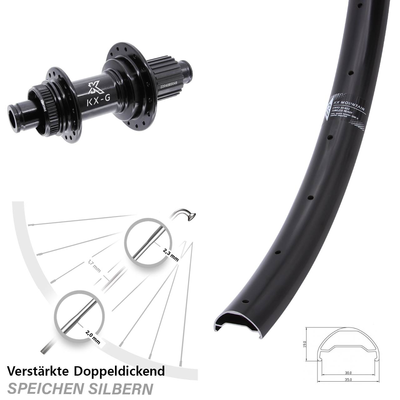 Hinterrad Centerlock 12x142 29 Zoll KX-GS Mountain Heavy Duty Shimano Micro Spline