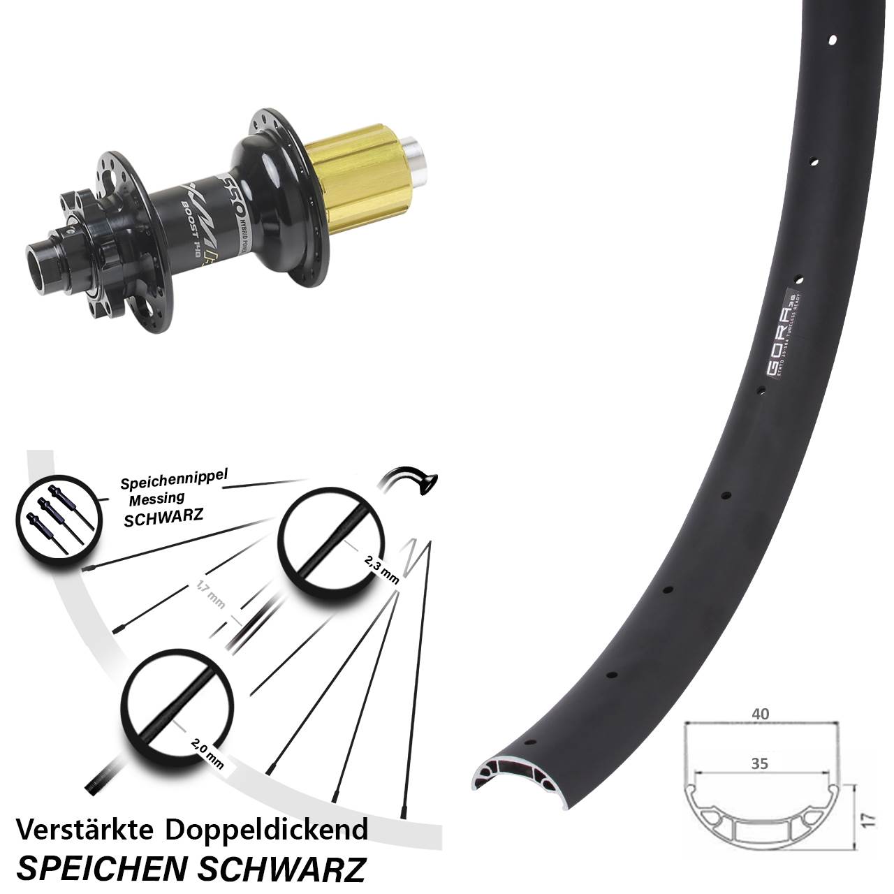 Gora 35 Miche XMH 550 27,5 Zoll 6-Loch Hinterrad 12x148 8-11 fach