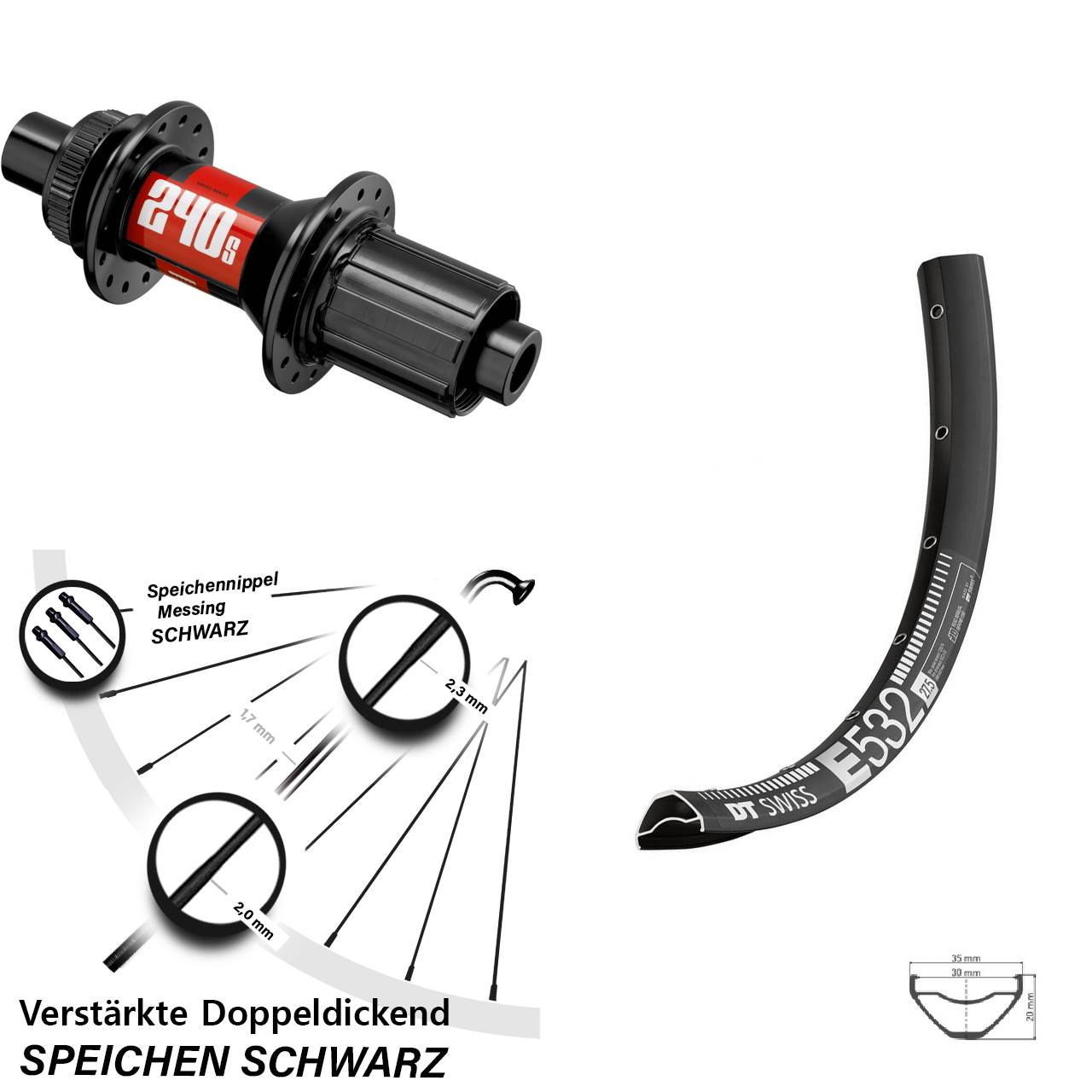 27,5 Zoll DT Swiss E 532 240S Hinterrad Centerlock 12x148 8-11 fach