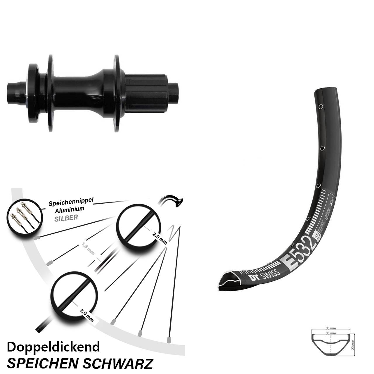 27,5 Zoll DT Swiss E532 Fastace Hinterrad 6-Loch 12x148 8-12 fach HG