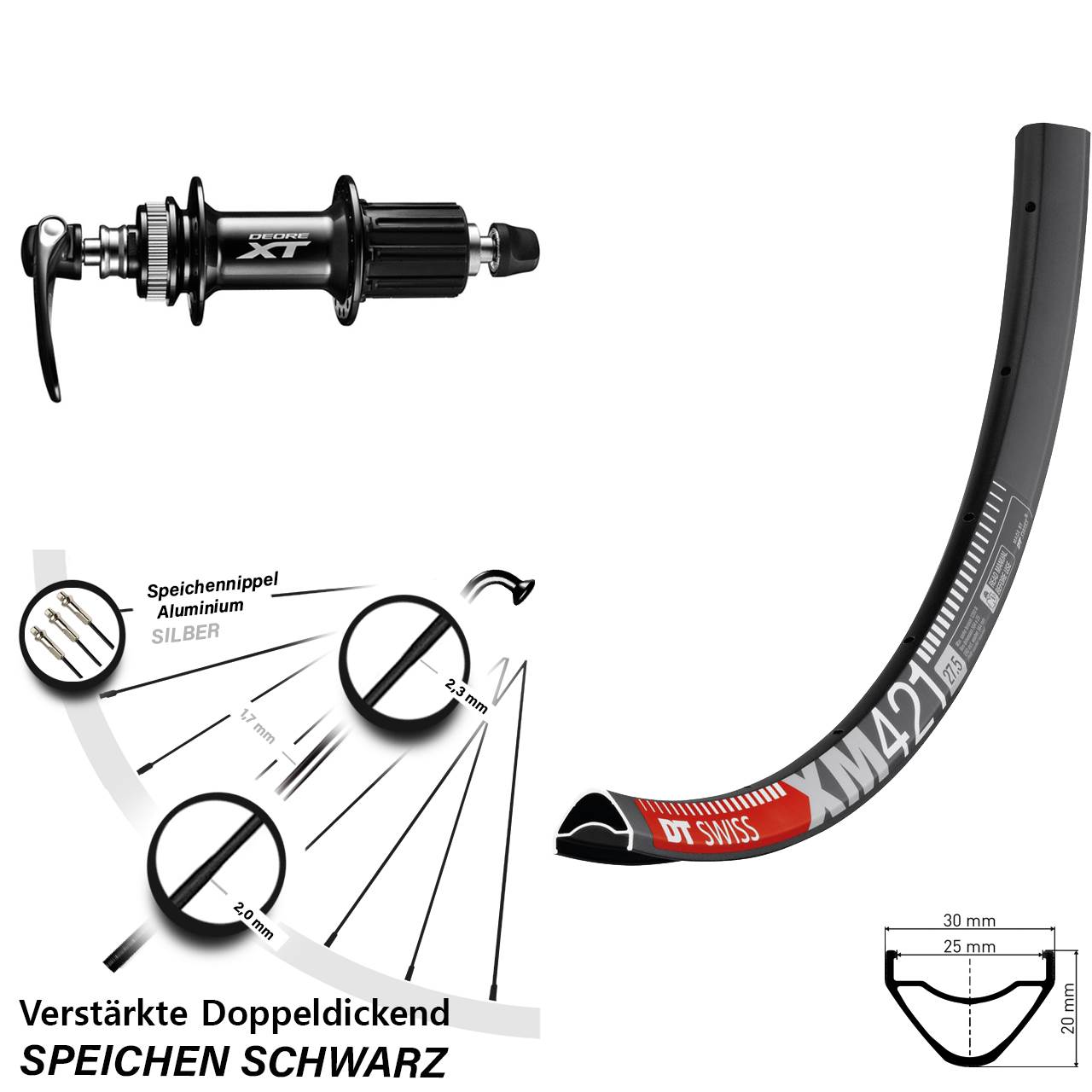 Disc Laufrad für Schnellspanner 29 Zoll DT Swiss XM421 Shimano XT 8-11 fach HG