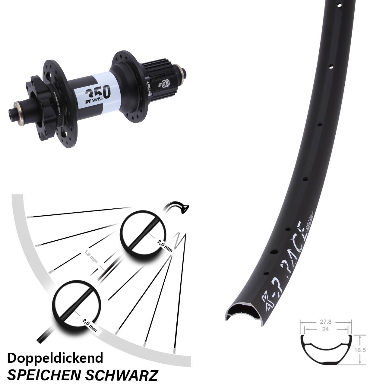 Hinterrad 6-Loch KX-R Race DT Swiss 350 Shimano Micro Spline QR Boost