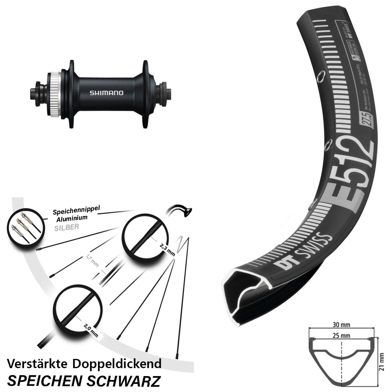 29 Zoll DT Swiss E 512 Shimano HB-M4050 Disc Vorderrad für Schnellspanner