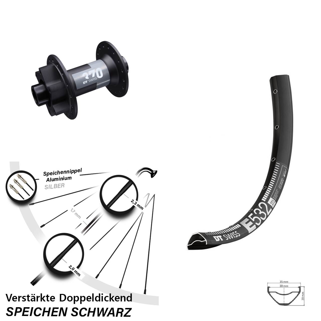 Vorderrad 6-Loch 15x100 27,5 Zoll E 532 DT Swiss 370