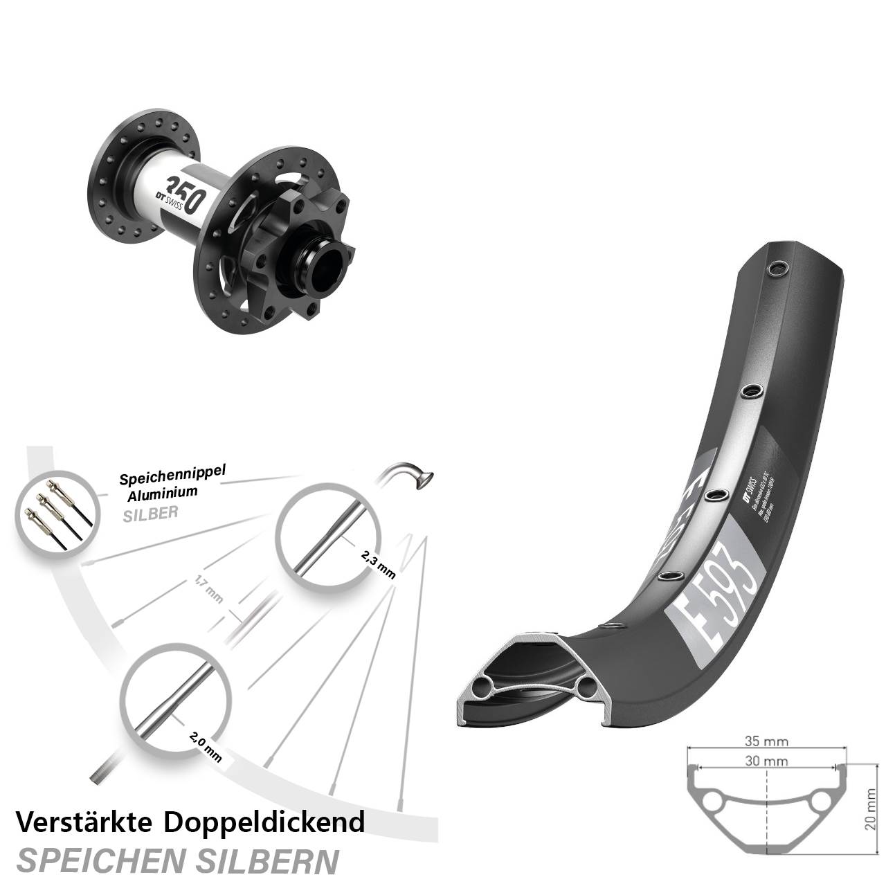 6-Loch Vorderrad 15x100 29 Zoll DT Swiss E 593-350