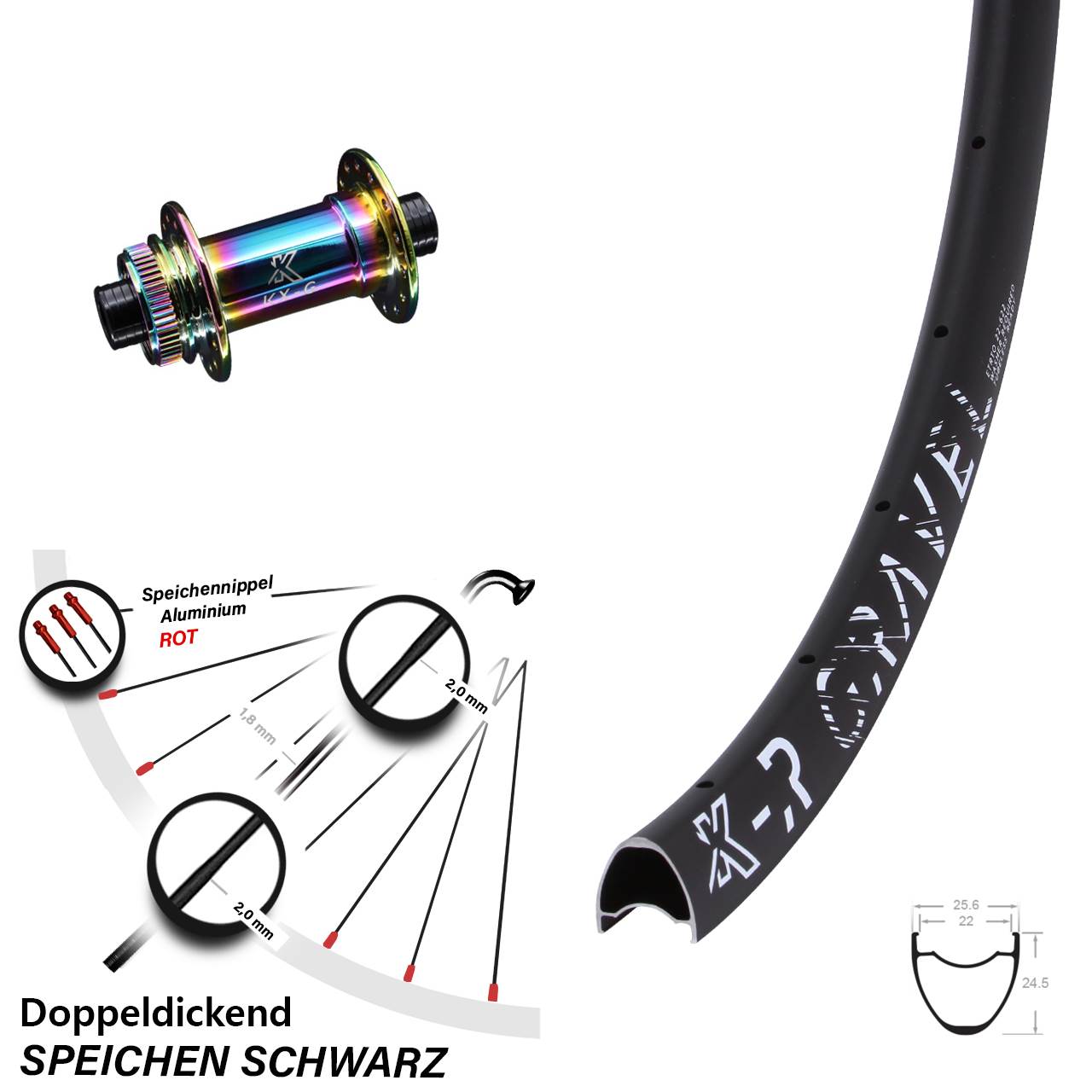 Vorderrad KX-GR Gravel 22-622 ETRTO Nabe Oilslick 12x100 mm Road Steckachse leicht