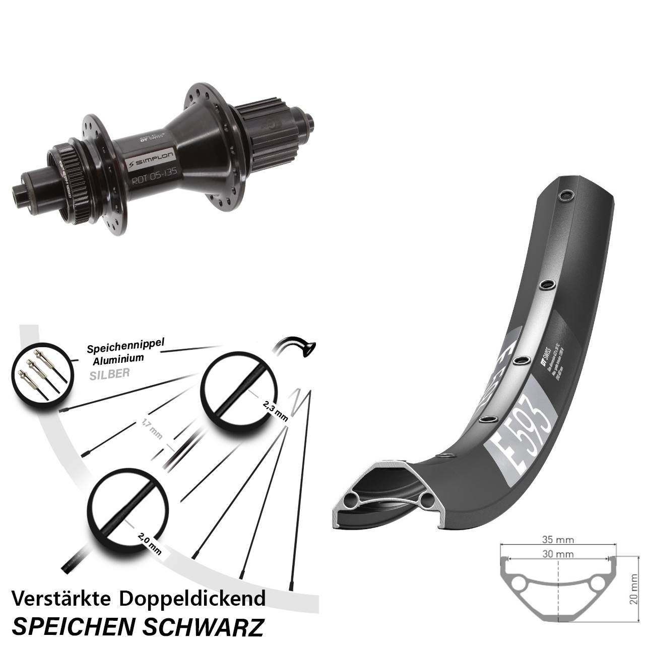 Hinterrad Centerlock 29 Zoll DT Swiss E 593-370 Hybrid Micro Spline QR